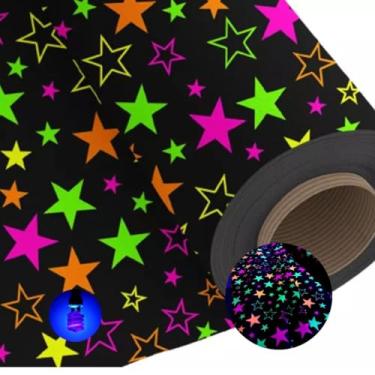 Imagem de TNT Neon Decorado Toalha Painel 2m x 1,4m Brilha na Luz Negra (Estrelas)