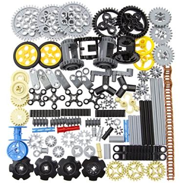 Imagem de Habow 116pcs Technic-Parts Gears-Axle-Pin-Connector Compatible with Lego-Technic, Wheels Link Chain Gear Rack Steering Wheel Technic Bush Hook Tow Ball String Reel Differential. MOC Building-Blocks.