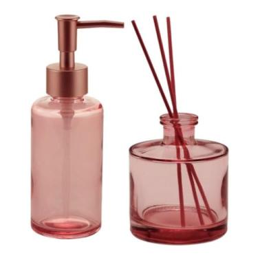 Imagem de Jogo Para Banheiro Lavabo Porta Sabonete Líquido + Difusor (Rosa)