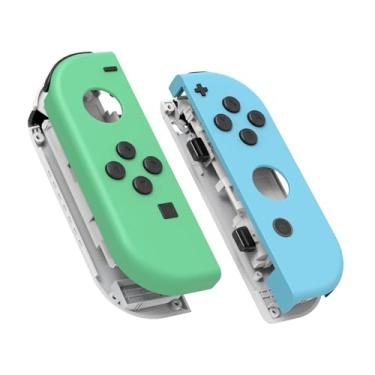 Imagem de eXtremeRate Joycon Caixa de controle portátil com botões completos, capa de reposição DIY para Nintendo Switch Joy-Con – Console Shell não incluído, Mint Green & Heaven Blue, Joycon Shell and Buttons