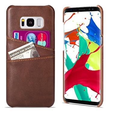 Imagem de QLTYPRI Capa carteira para Samsung Galaxy S8 ultrafina de couro sintético vintage com 2 compartimentos para cartões, capa protetora leve antiarranhões para Galaxy S8 - marrom café