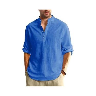 Imagem de Camisa Henley Masculina de Algodão - Manga Comprida, Leve e Respirável