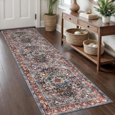 Imagem de KOZYFLY Corredores para corredores de 6 x 20 m lavável tapete de corredor de cozinha boho para entrada interior impresso oriental lã sintética tapete corredor para quarto cozinha hall, tijolo vermelho