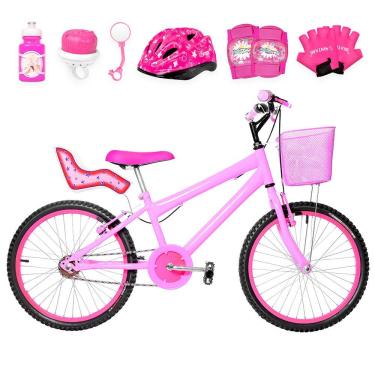 Imagem de Bicicleta Infantil Feminina Aro 20+Kit Premium Rosa e Pink