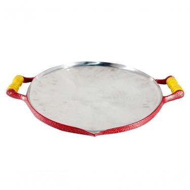 Imagem de Chapa Disco Arado Alumínio Craqueada Alça Madeira Vermelho