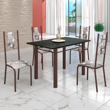 Imagem de Conjunto Sala De Jantar Mesa Tubo 120x75cm Tampo Pedra Ardósia C-4 Cadeiras Paraopeba-marrom