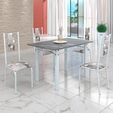 Imagem de Conjunto Sala De Jantar Mesa Tubo 120x75cm Tampo Pedra Granito Topázio C-4 Cadeiras Paraopeba-branco