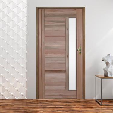 Imagem de Kit Porta De Madeira 210X72Cm Batente 11Cm Fechadura Taco De Golf Madeira 3B Com Visor Cedro