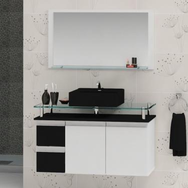 Imagem de Conjunto Para Banheiro Gabinete Com Cuba E Espelheira 80cm Diamante Preto