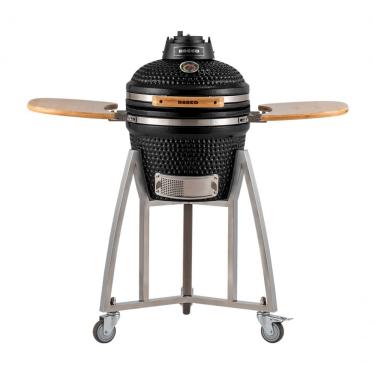 Imagem de Churrasqueira Kamado Pequeno Da Rasco Preto C/ Grelha Aço Inox, Suporte E Mesas. Serve Até 5 Pessoas Preto