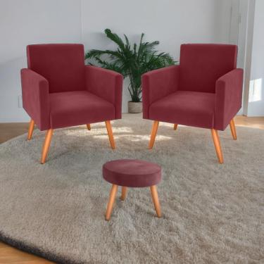 Imagem de Jogo De Poltronas E Puff Livia Veludo Vinho