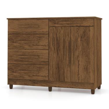 Imagem de Cômoda Sapateira Livia 5 Gavetas Madeira com Puxadores em Mdf Imbuia para Quarto