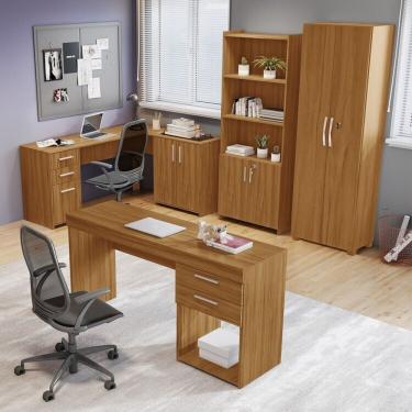 Imagem de Kit 4 Peças 1 Mesa Em L 1 Escrivaninha 2 Armários Espresso Móveis Freijó