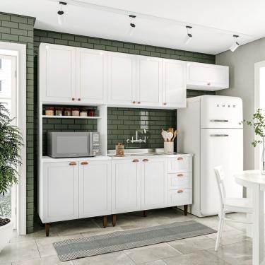 Imagem de Cozinha Pérola Com 4 Peças Paneleiro/torre Quente Aéreo 3 Portas Balcão 120 E Basculante Yescasa Branco