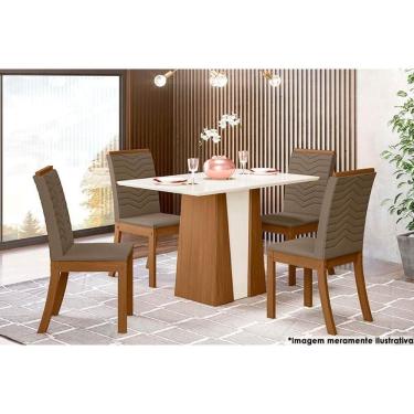 Imagem de Sala De Jantar Orus Tampo Madeirado 120x80cm e 4 Cadeiras Nature/Off White Suede Marrom Henn