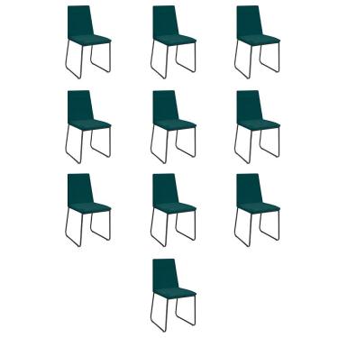 Imagem de Kit 10 Cadeiras De Jantar Cozinha Industrial Lexa Veludo Élpis Móveis Verde Preta