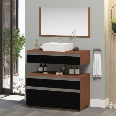 Imagem de Gabinete Banheiro Superior E Inferior Com Rodízios 3 Gavetas 80cm Safira - Preto - Preto