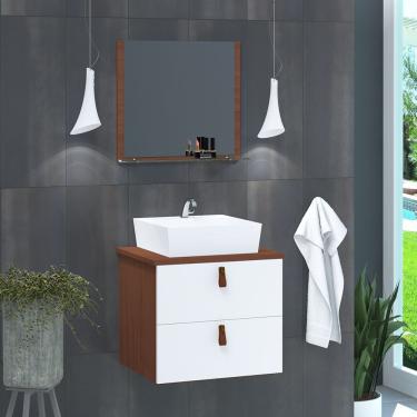 Imagem de Gabinete De Banheiro Suspenso 2 Gavetas Berlim 45cm Natura E Branco - Branco