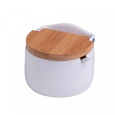 Imagem de Saleiro De Mesa De Cerâmica Com Tampa De Madeira Bianco 9x10x9cm 5773 - Lyor
