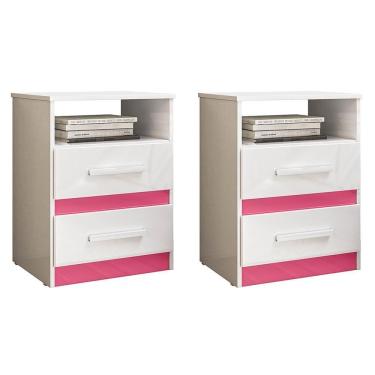 Imagem de Kit 2 Mesas De Cabeceira Apolo 2 Gavetas Flex Branco Rosa Moval Branco Rosa
