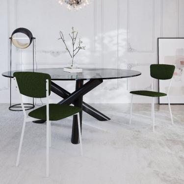 Imagem de Cadeira Fixa Estofada Vintage Retrô Com 2 Unidades Verde -branco