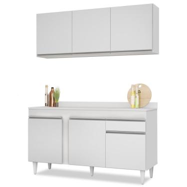Imagem de Armário Aéreo Argélia E Balcão Gabinete Para Pia Com Tampo 150cm Dakota Branco - Lumil