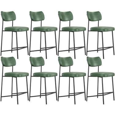 Imagem de Kit 08 Banquetas Baixa Melina L02 Assento Courino Estrutura Aço Encosto Baixo 100 cm Verde