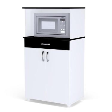Imagem de Balcão Cozinha Para Micro-ondas Carina Branco-preto - Ajl Móveis Branco-preto