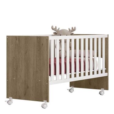 Imagem de Berço Doce Sonho Reto Carvalho-branco Com Rodízios - Qmovi Carvalho-branco