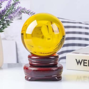 Imagem de mwpqbd Bola de cristal + suporte de madeira maciça, adequado para decoração para atrair riqueza e mudar a fortuna, transformar o infortúnio em adivinhação de boa sorte e adivinhação Feng Shui (ouro)
