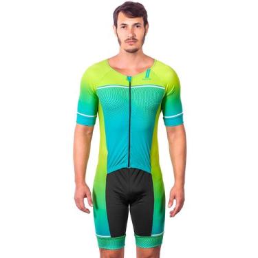 Imagem de Macaquinho com mangas triathlon elite neon proteção uv 50+ kauna, M