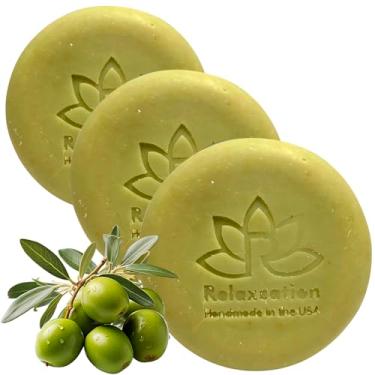 Imagem de Relaxcation Barra De Sabonete Olive Com Óleo Orgânico E Folhas - Anti-Idade, Antioxidante, Natural, Processo A Frio Para As Mãos (Azeitona, Pacote 3 Unidades)