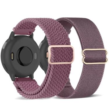Imagem de TUCOMO Pacote com 2 pulseiras de relógio de nylon trançado elásticas compatíveis com Garmin Vivoactive 6/5/3, pulseiras de tecido elástico de 20 mm para Venu Sq 2/Forerunner 55/165/645/245 feminino e