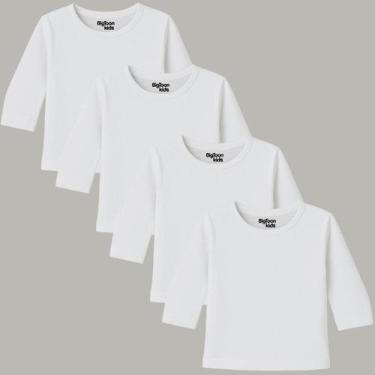 Imagem de Kit 4 Camiseta Manga Longa Lisa Bebê Menino Menina P M G - BigToon Kid