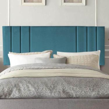 Imagem de Painel Estofado Luxo Grécia 100cm Solteiro Para Cama Box Suede Azul Tu