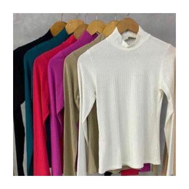Imagem de Blusa feminina manga longa malha canelada gola alta - Filó Modas, p, T