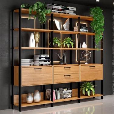 Imagem de Estante para Livros 2 Portas 2 Gavetas 100% Mdf E93 Freijó/Preto Fosco