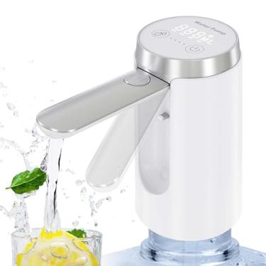 Imagem de Kiaryuoll Dispensador De Água Para Garrafa 5 Galões, Bomba Recarregável, Bica Dobrável Longa Duração, Display Led Inteligente, Portátil Casa E Exterior (Branco)