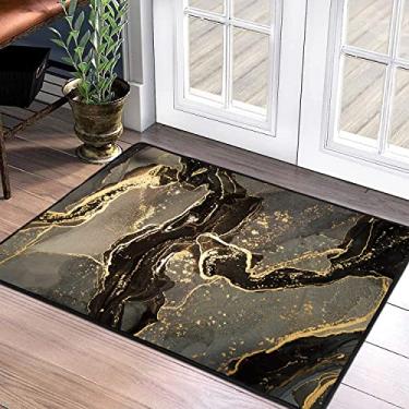 Imagem de Tapete de área pequena abstrato moderno - Tapete de porta 2x3 tapete de entrada pequeno tapete de textura de mármore abstrato moderno luxuoso, tapete antiderrapante lavável de pilha baixa para banheiro cozinha lavanderia decoração (marrom/dourado)
