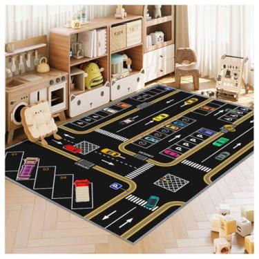 Imagem de Tapete infantil, tapete para quarto infantil, parque de estacionamento divertido, tapete de vida urbana, tapete lavável antiderrapante para crianças (estacionamento, 99 x 150 cm)