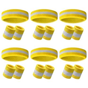 Imagem de O conjunto de 18 pulseiras inclui 6 faixas de suor listradas, 12 pulsos, esportes, academia, anos 80, atlético, para mulheres, homens, festa de ginástica