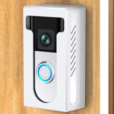 Imagem de QIBOX Suporte de campainha de vídeo adesivo compatível com campainha de vídeo sem fio anel/Blink, sem furadeira, suporte de câmera, kit de suporte de canto, acessórios (não bloqueia o sensor de
