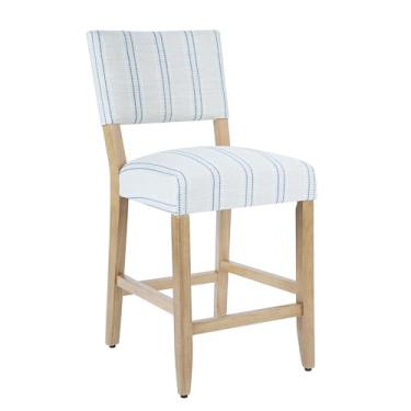 Imagem de HomePop Banqueta de balcão aberta para decoração de casa | Cadeiras de tecido para sala de jantar, cozinha e sala de estar - listras azuis e brancas (pacote único)
