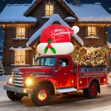 Imagem de Fayavoo Decoração Inflável De Natal Para Áreas Externas 6 Pés, Chapéu Papai Noel Carro, Feriado Com Leds