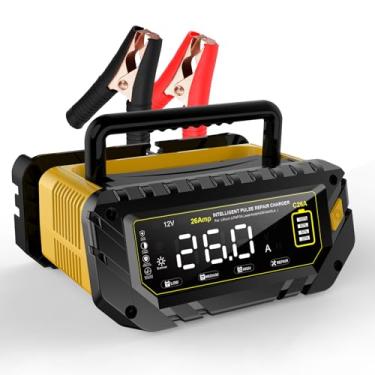 Imagem de Carregador de bateria de 26 A, carregador inteligente de bateria de carro de lítio LiFePO4 6V/12V/24V LiFePO4, mantenedor automotivo para carro, SUV, motocicleta, barco, cortador de grama