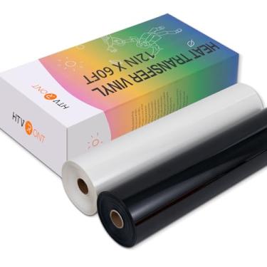 Imagem de HTVRONT Vinil De Transferência Térmica Preto E Branco Para Passar A Ferro - Rolo Htv 12 X 60 Pés, Fácil Cortar, Design