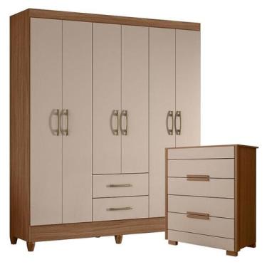 Imagem de Guarda Roupa Casal Panamá e Cômoda Dhara Carvalho Fendi - Moval