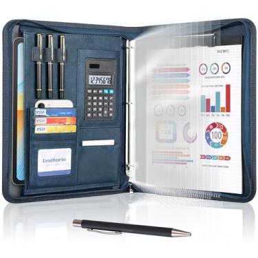 Imagem de Leathario Fichário de portfólio, organizador de pastas de 3 anéis, inclui 5 protetores de folha e uma caneta, pasta A4 de couro vegano para tablets, organizador de documentos profissional de