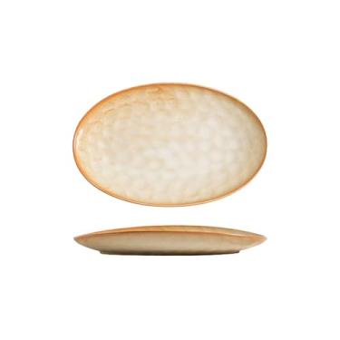 Imagem de Prato de sashimi oval de cerâmica estilo japonês, prato de churrasco oval doméstico - 30 cm marrom