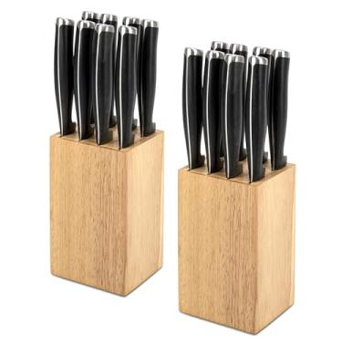 Imagem de Conjunto de 2, 8 compartimentos para bloco de facas de bife, bloco de facas pequeno de madeira de 14 cm sem facas, suporte compacto e econômico de espaço para bancada